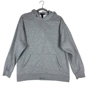 Forever 21 Hoodie Womens Medium Gray Full‎ Zip Fleece Lined Sweatshirt Pockets
